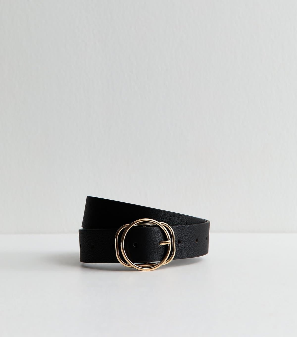 New Look Black Faux Leather Circle and Rectangle Buckle Belt New Look