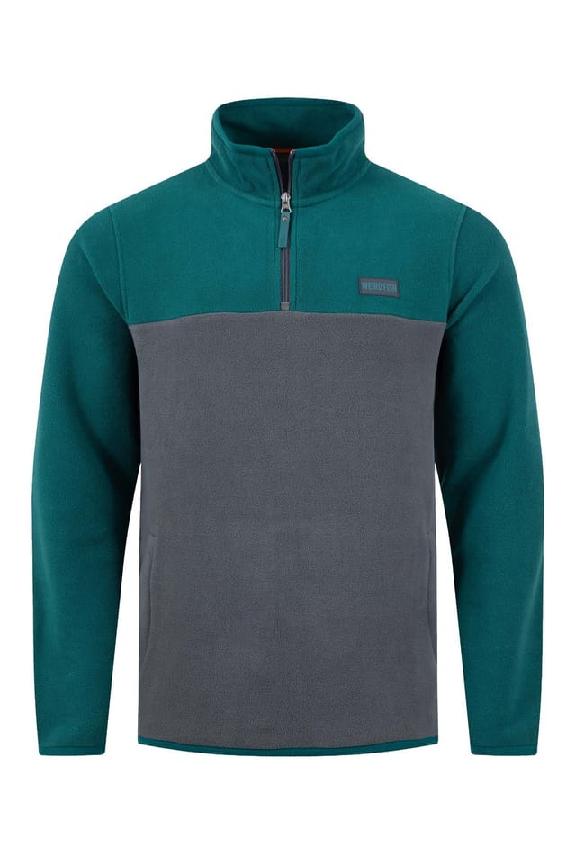 Weird Fish Weird Fish Men's Tristan 1/4 Zip Colour Block Microfleece in Bottle Green - 2
