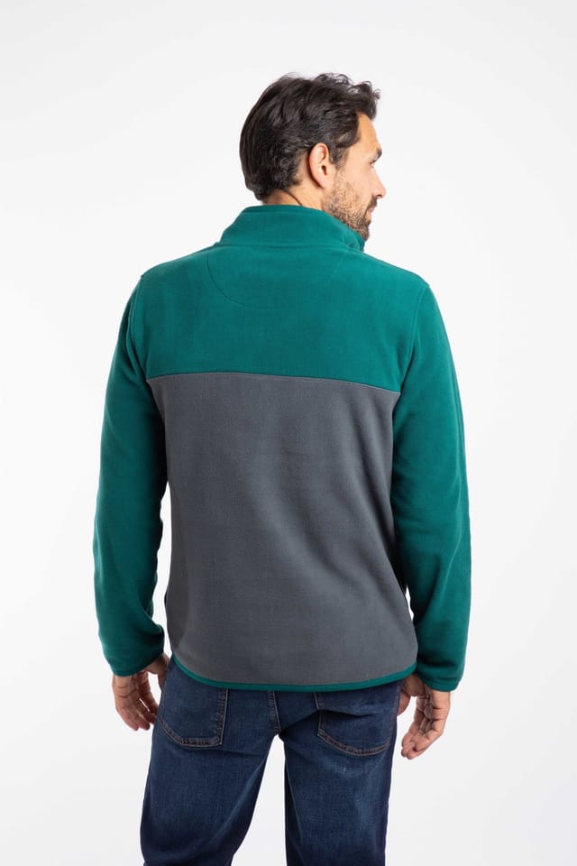 Weird Fish Weird Fish Men's Tristan 1/4 Zip Colour Block Microfleece in Bottle Green - 3