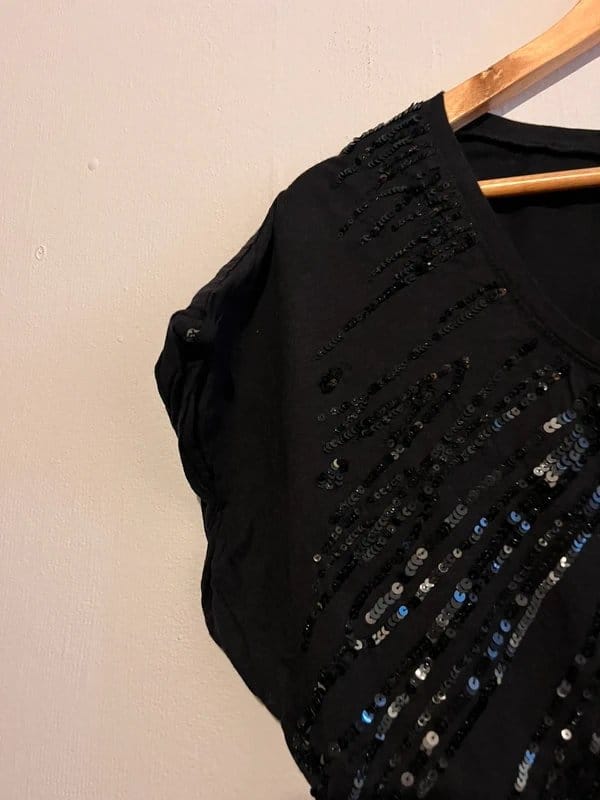 New Look Black Sequin Embellished Short Sleeve Top