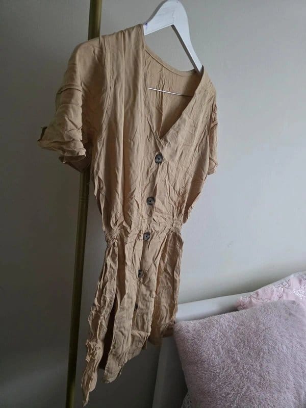 ASOS Beautiful nude / beige skater dress with ruched waist size S-M - 1