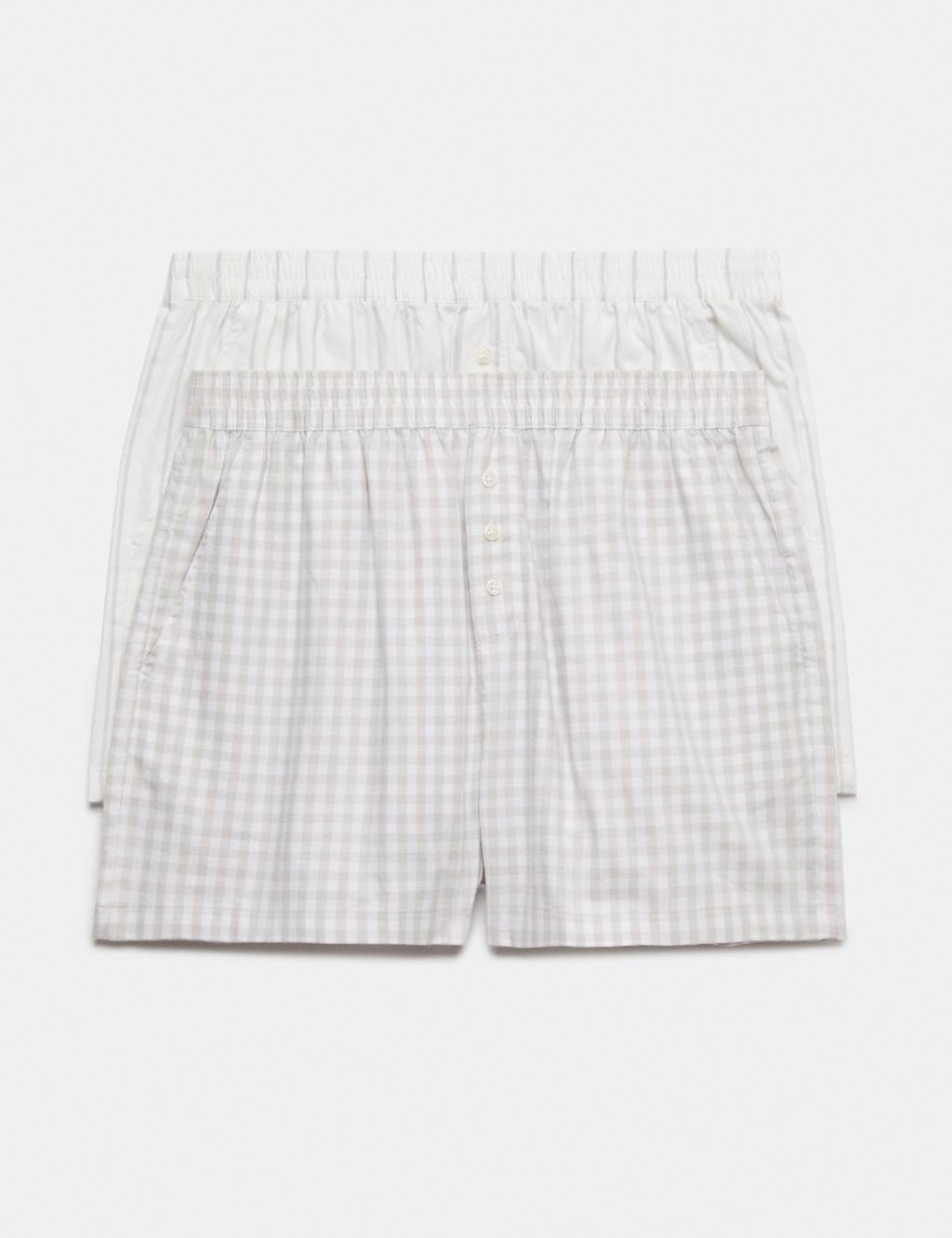 Marks & Spencer M&S 2 Pack Pure Cotton Striped Pyjama Shorts Grey Mix - 1