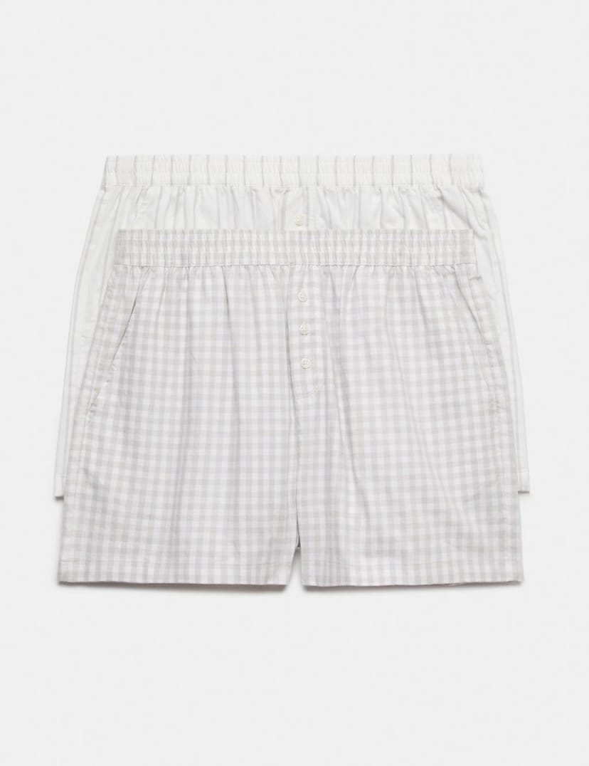 Marks & Spencer M&S 2 Pack Pure Cotton Striped Pyjama Shorts Grey Mix - 1