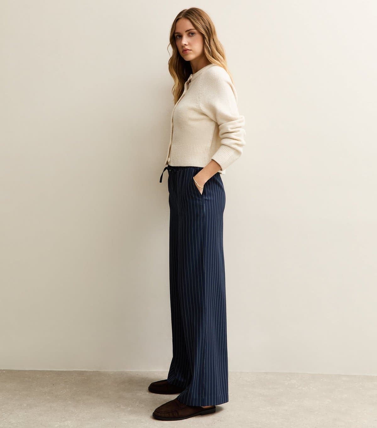 New Look Women's Navy Pinstripe Wide Leg Trouser New Look