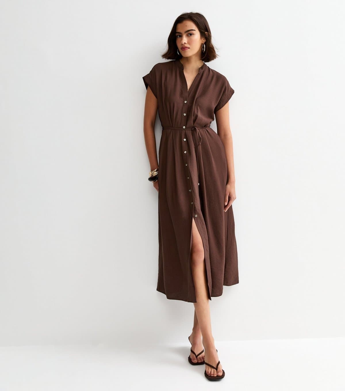 New Look Women's Dark Brown Toggle Shirt Midi Dress New Look