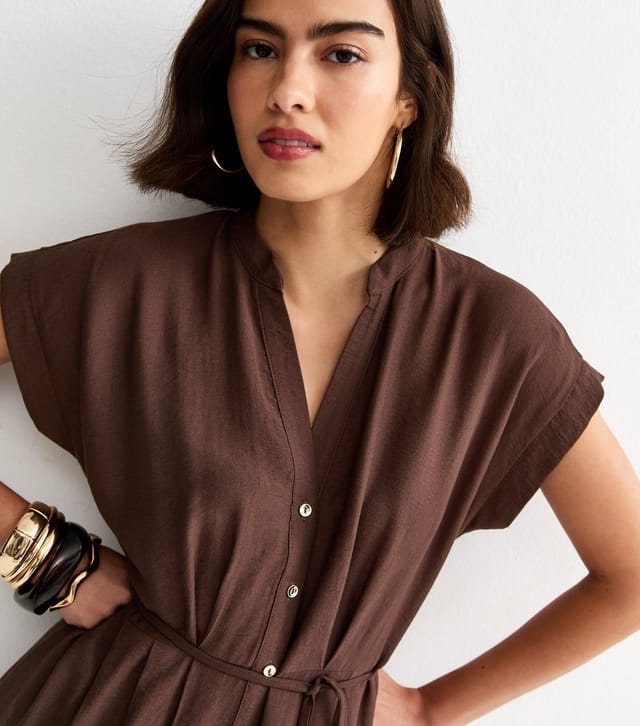 New Look Women's Dark Brown Toggle Shirt Midi Dress New Look - 2