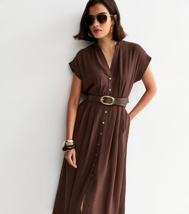 New Look Women's Dark Brown Toggle Shirt Midi Dress New Look - 3
