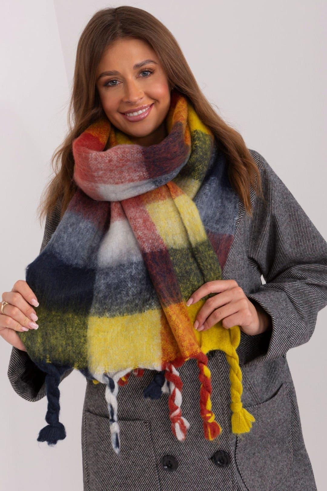 Love Lace Love Lace Yellow Plaid Polyester Scarf with Tassels
