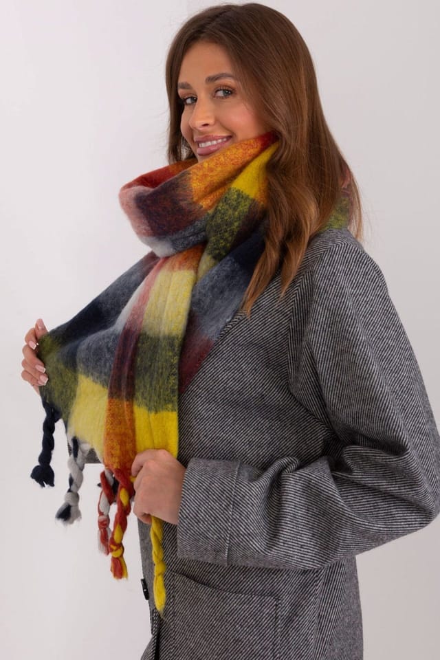 Love Lace Love Lace Women's Long Colorful Plaid Polyester Scarf with Tassels for Fall in Yellow - 2