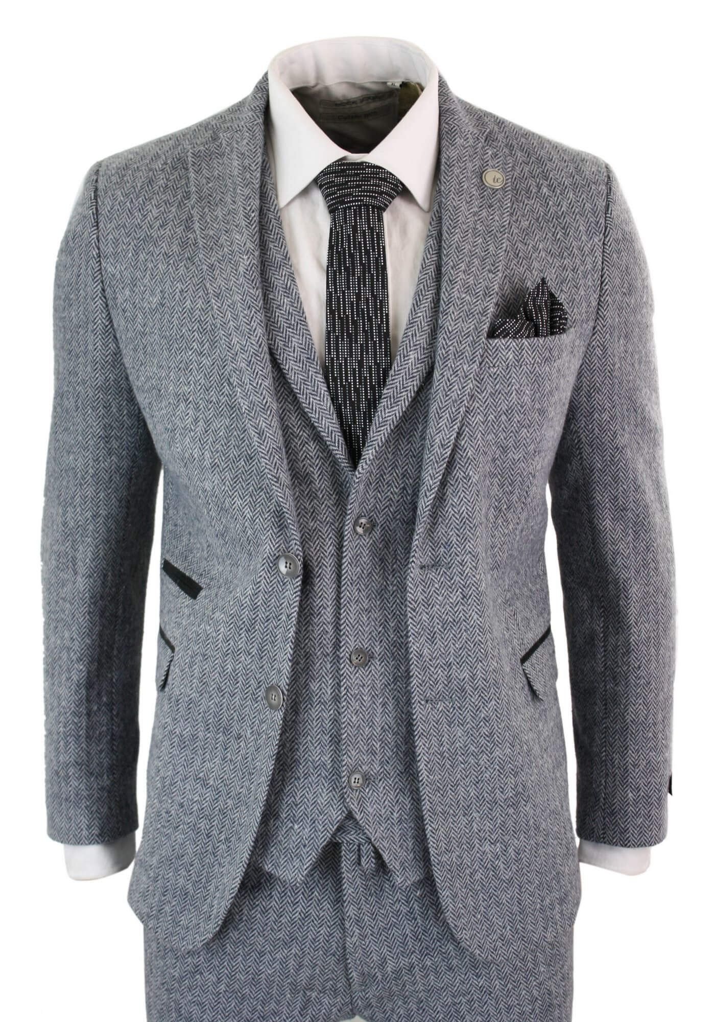 TruClothing TruClothing Men's stz11 3 Piece Tweed Suit Herringbone in Grey - 2