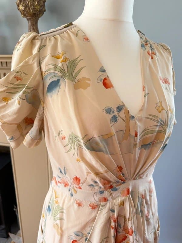 Whistles Whistles Pure Silk Special Occasion Cream floral Summer Dress UK14