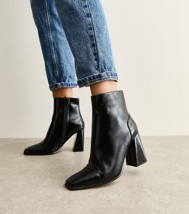 New Look Women's Black Faux Leather Square Toe Ankle Boots Vegan New Look - 2