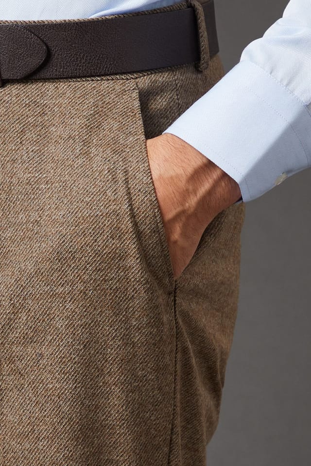 Burton Burton Men's Light Brown Tweed Look Tailored Fit Suit Trouser in Neutral - 3