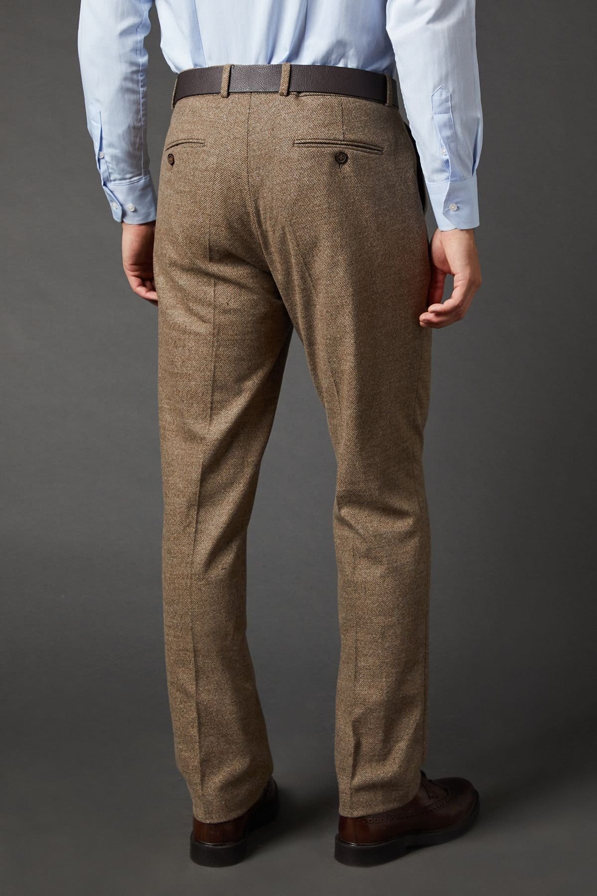 Burton Burton Men's Light Brown Tweed Look Tailored Fit Suit Trouser in Neutral - 4