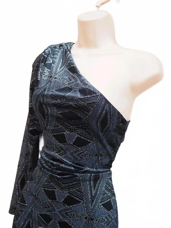 New Look New look black one shoulder long sleeve velvet glitter party bodycon dress 10 S
