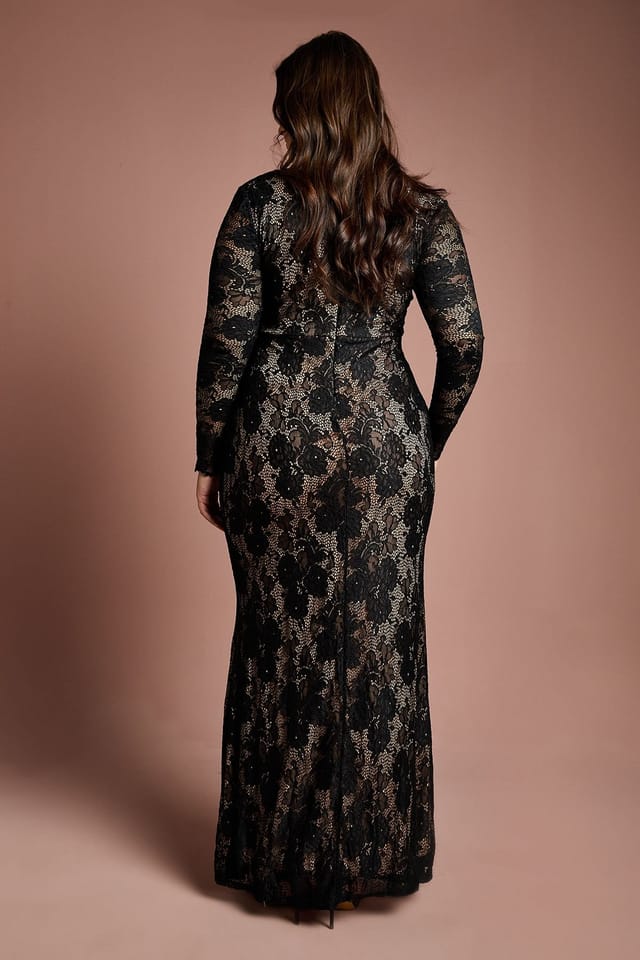 Coast Coast Women's Plus Size Long Sleeve Lace Maxi Dress in Black - 3