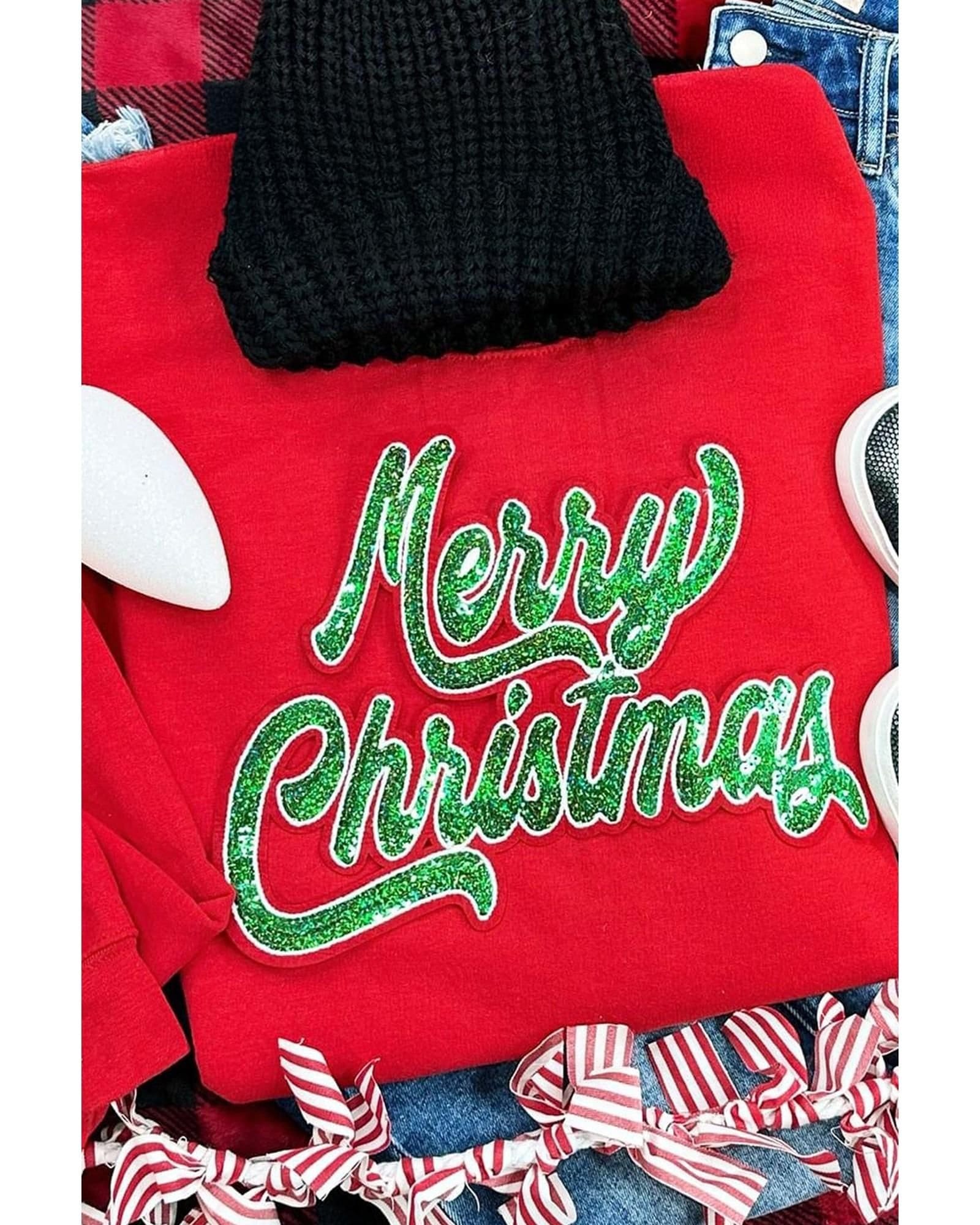 Azura Exchange Azura Exchange Women's Red Merry Christmas Crewneck Drop Shoulder Loose Sweatshirt - 4