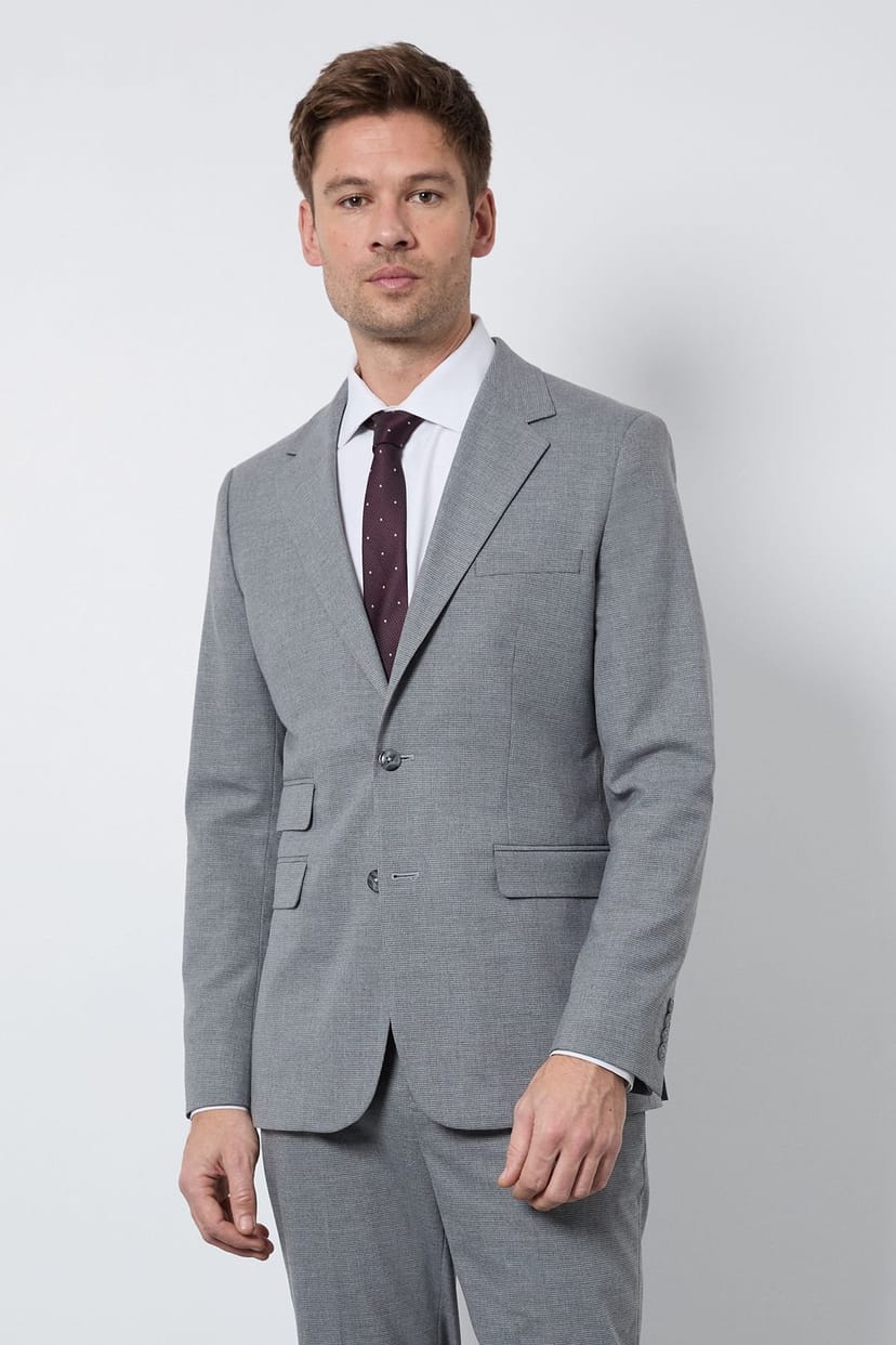 Burton Burton Men's Mid Grey Puppytooth Slim Fit Suit Jacket - 1