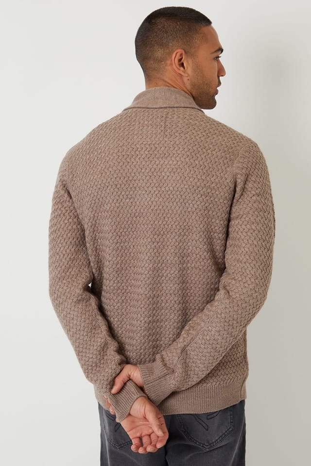 Threadbare Threadbare Men's Shawl Collar Knitted Cardigan in Taupe - 2