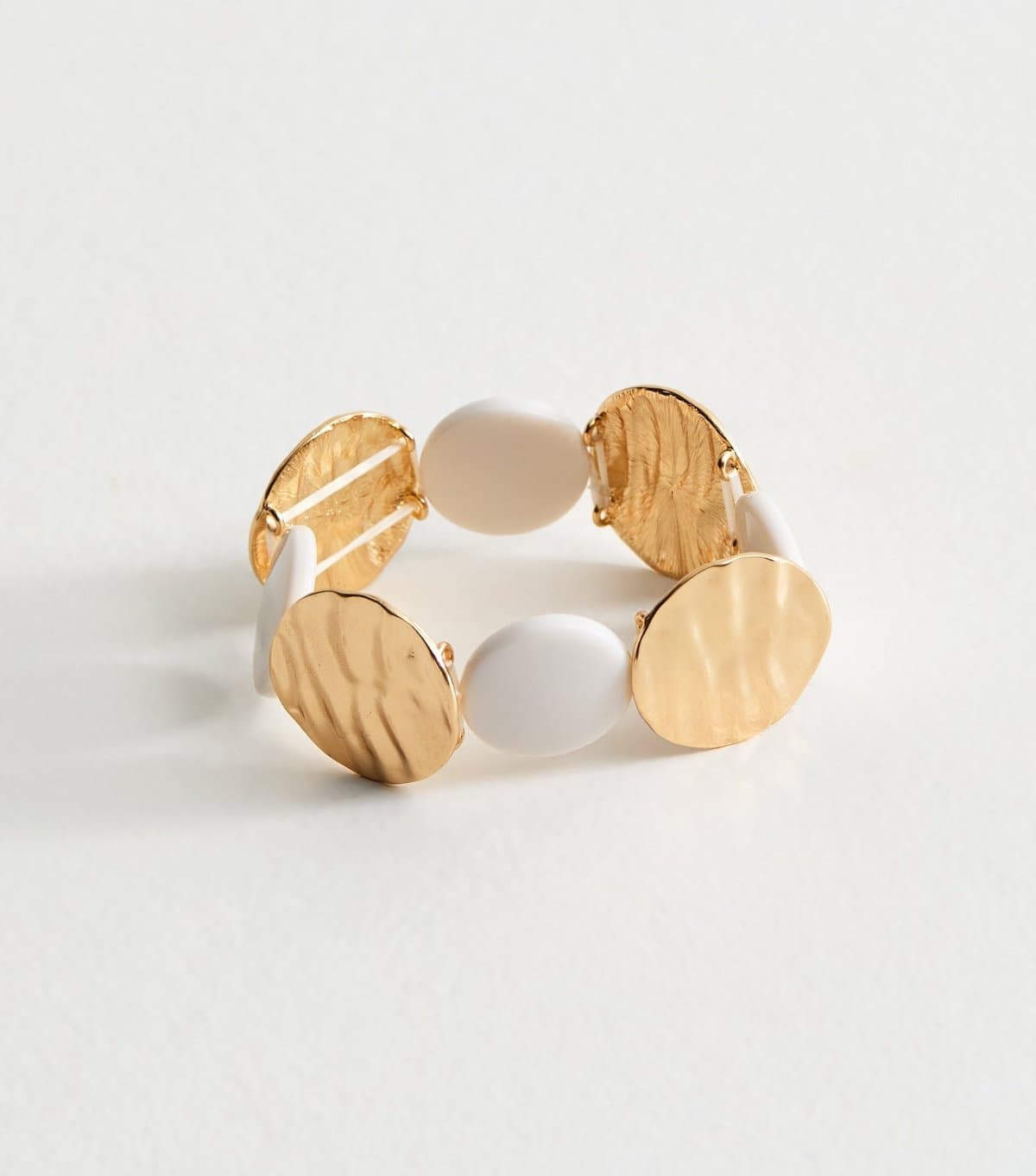 New Look New Look Gold Tone White Textured Disk Bracelet