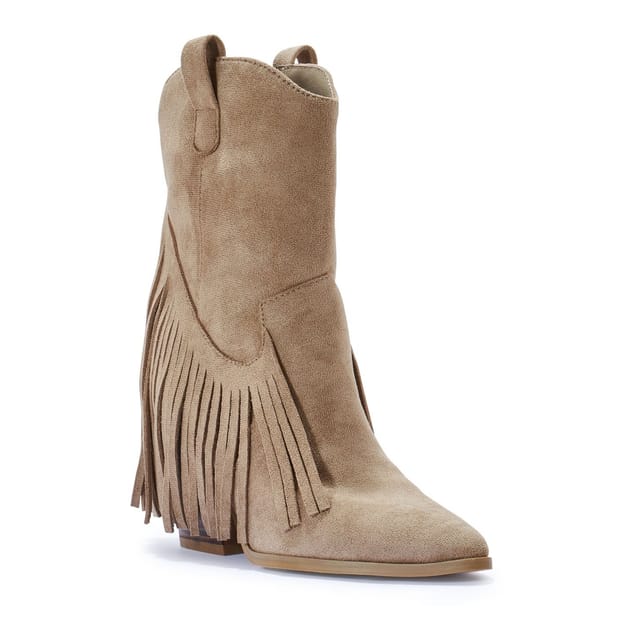 Truffle Collection Truffle Collection Women's Calf Boots Pointed Toe Slip On Microfibre Block Heel Shoes in Taupe - 3