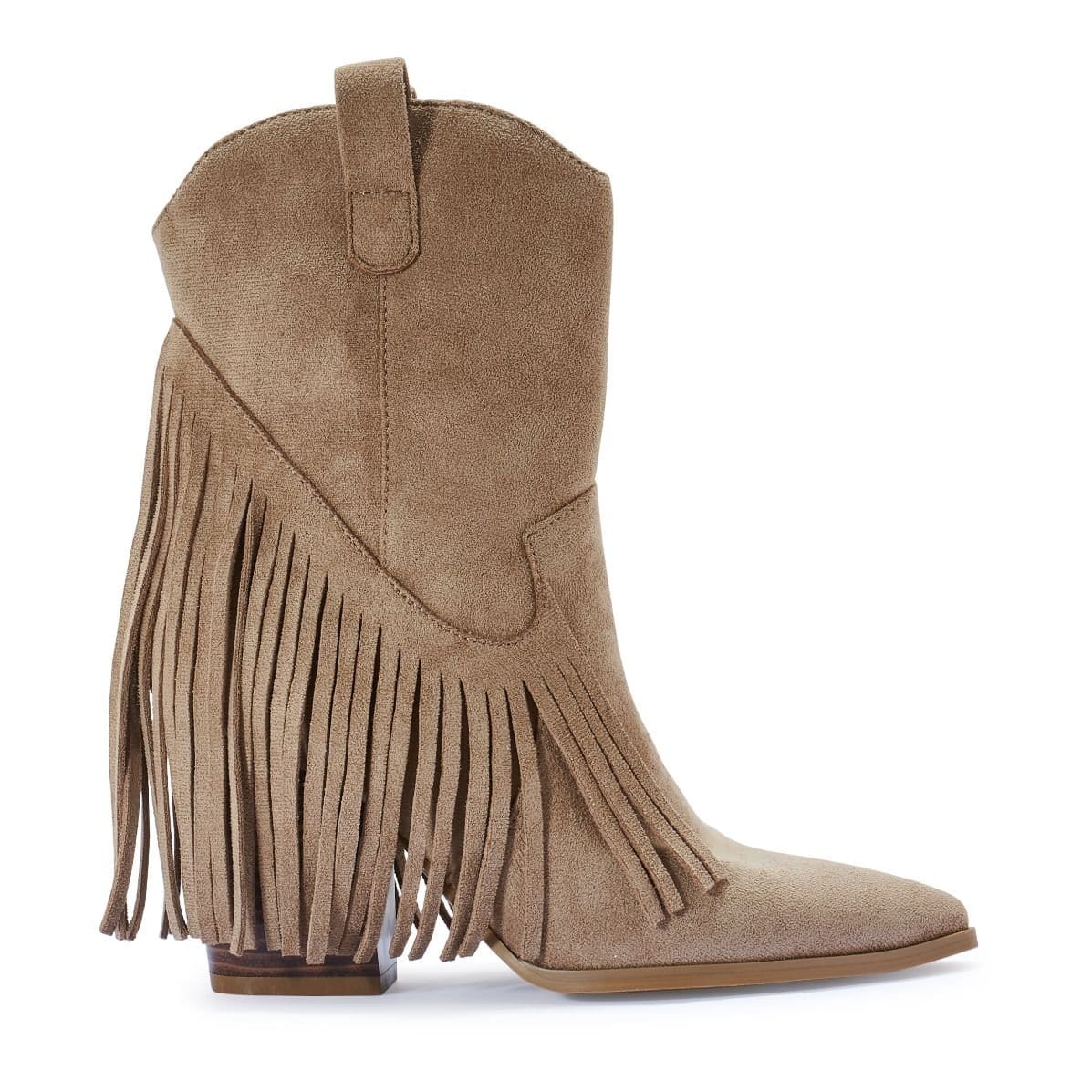 Truffle Collection Truffle Collection Women's Calf Boots Pointed Toe Slip On Microfibre Block Heel Shoes in Taupe - 4