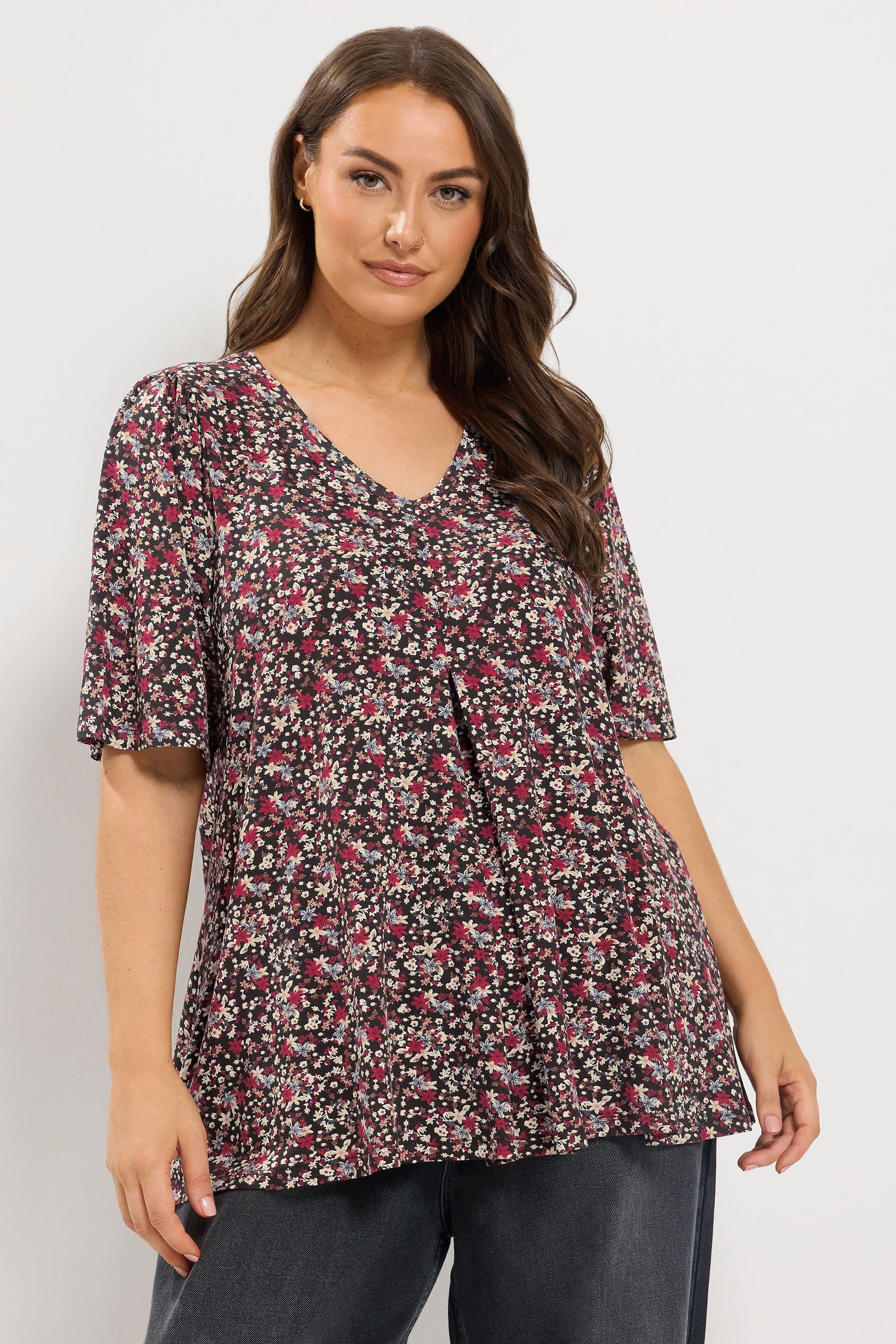 Yours Plus Size Black Floral Swing Top