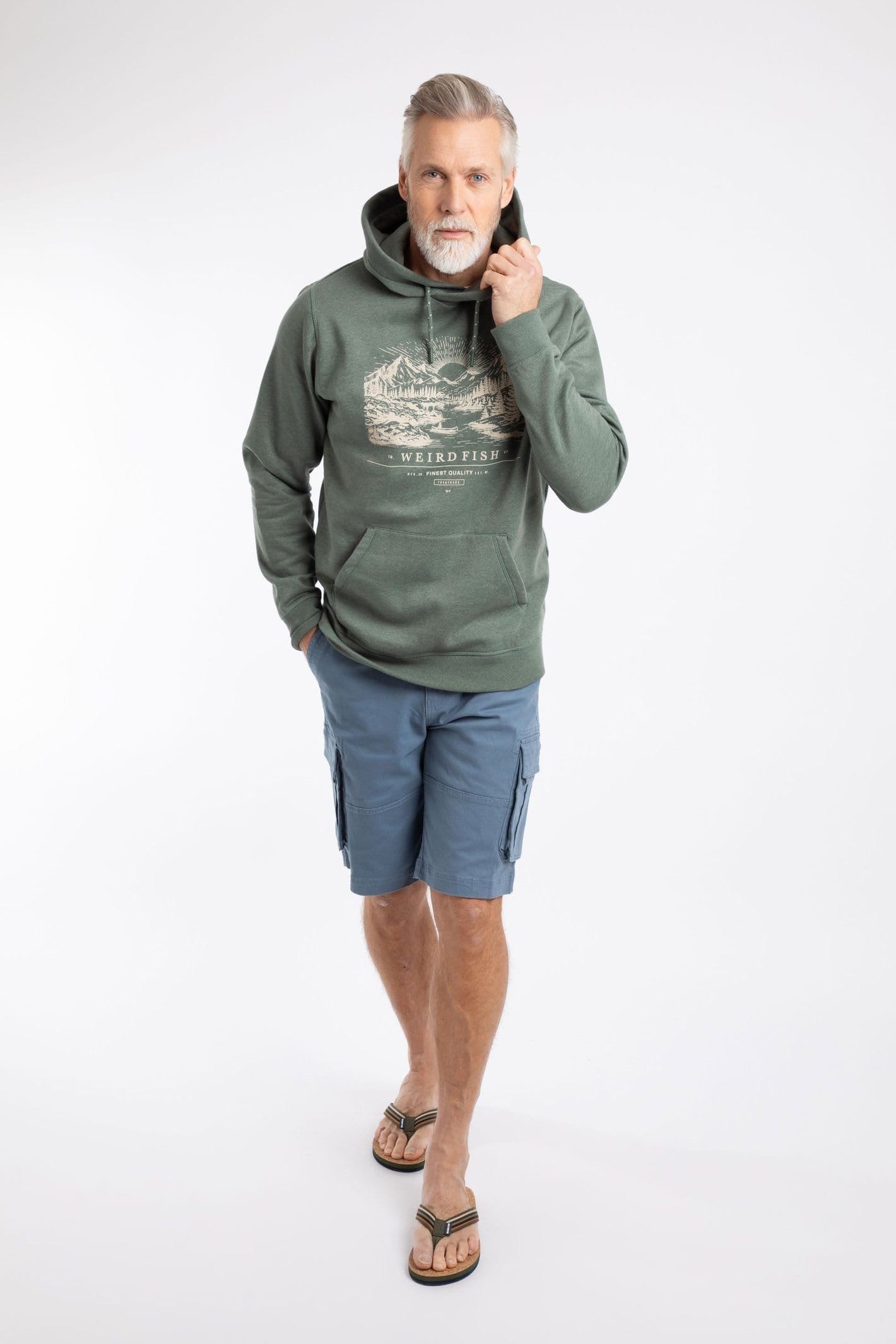 Weird Fish Weird Fish Men's Bryant Front Print Graphic Popover Hoodie in Pale Green - 4