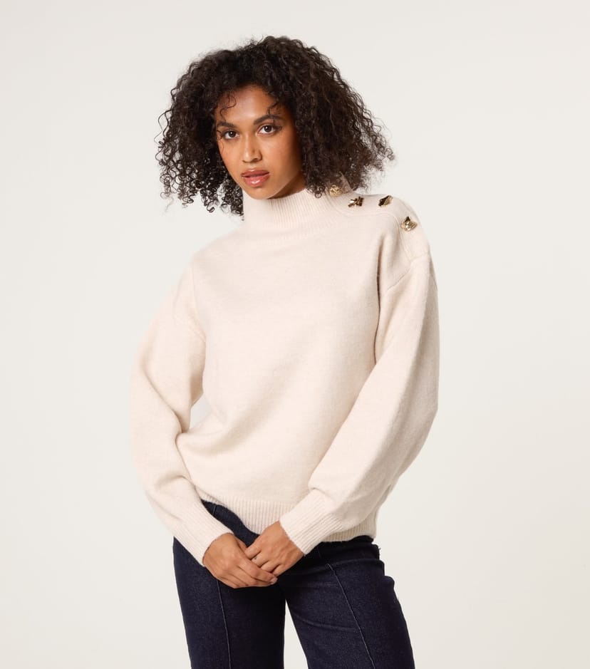 Blue Vanilla Women's Stone High Neck Button Detail Jumper Blue Vanilla New Look - 1