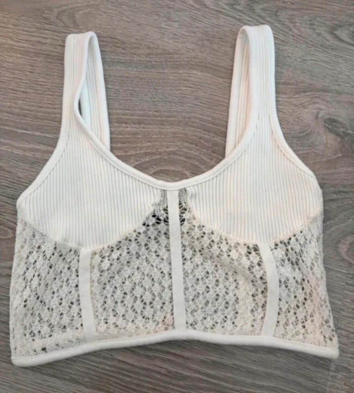 Zara ZARA Cream Ribbed & Crochet Lace Crop Top Bralette Size S