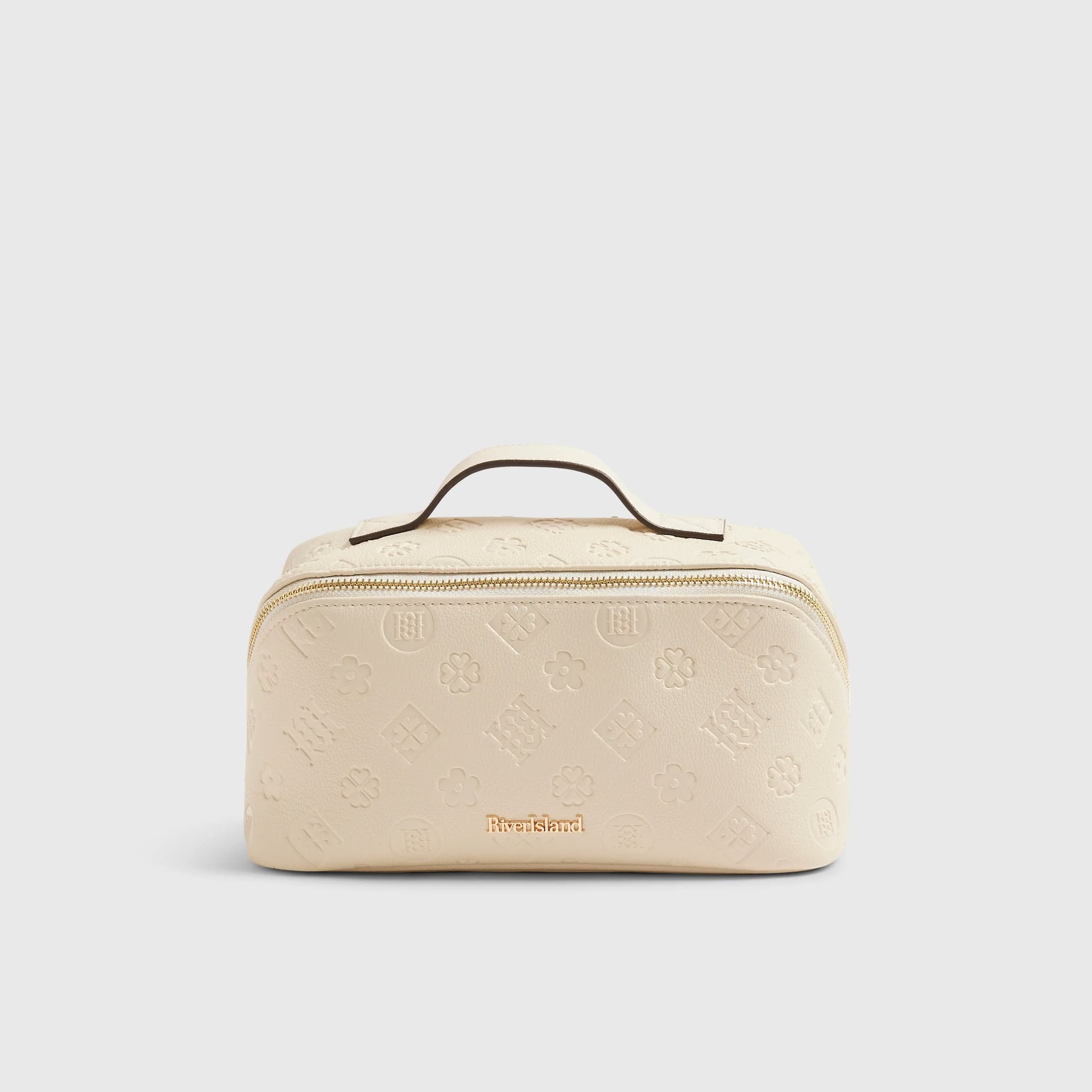 River Island River Island Womens Cream Large Embossed Monogram Makeup Bag