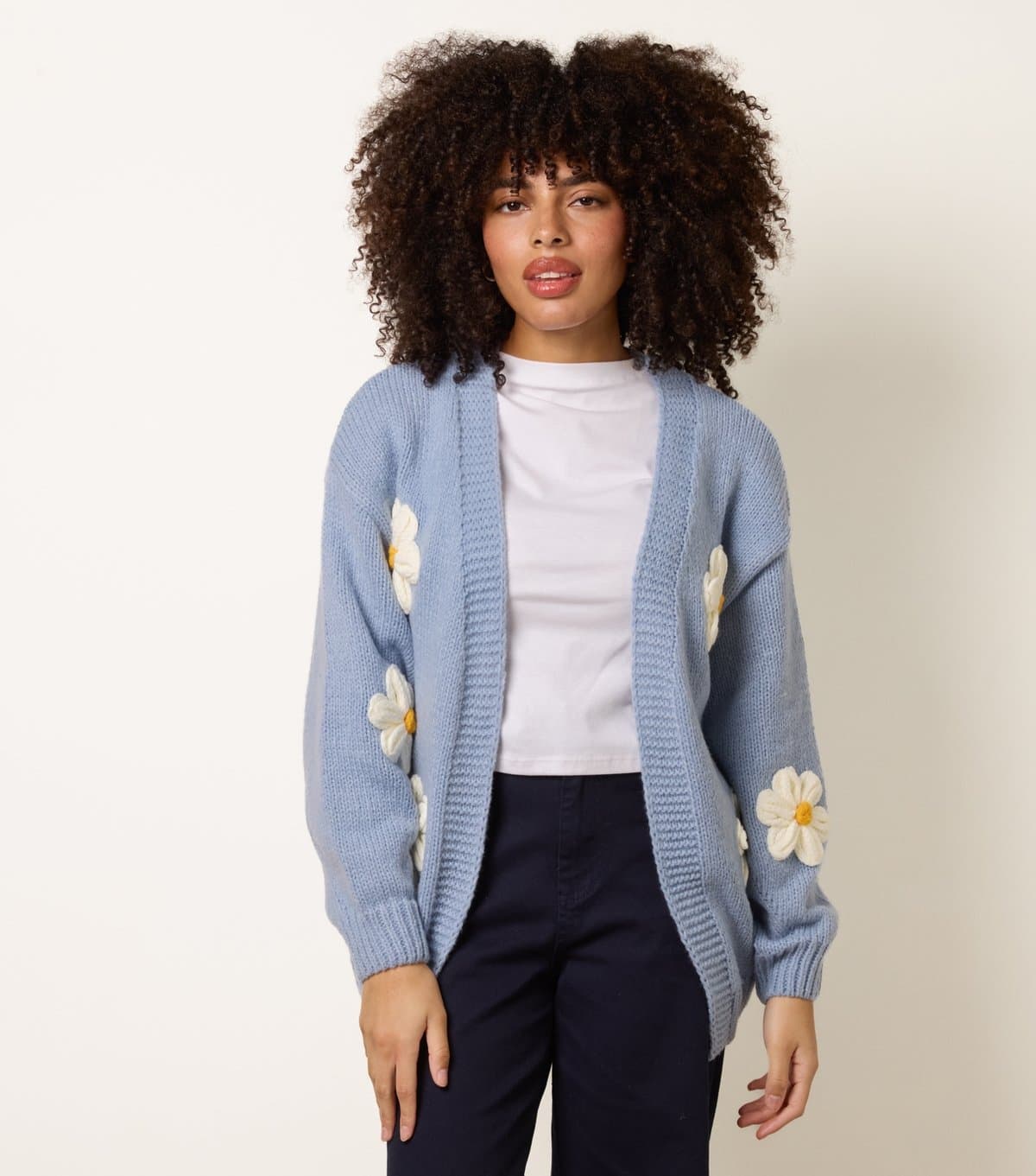 Blue Vanilla Women's Blue Longline Embroidered Daisy Cardigan Blue Vanilla New Look