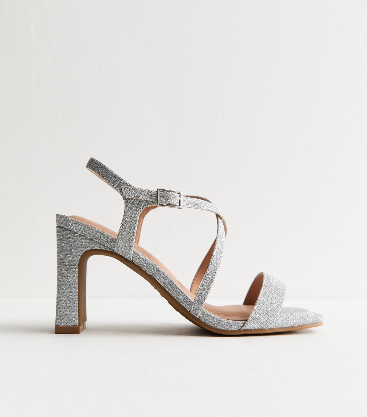 New Look Women's Wide Fit Silver Crossover Strap Block Heel Sandals Vegan New Look - 2