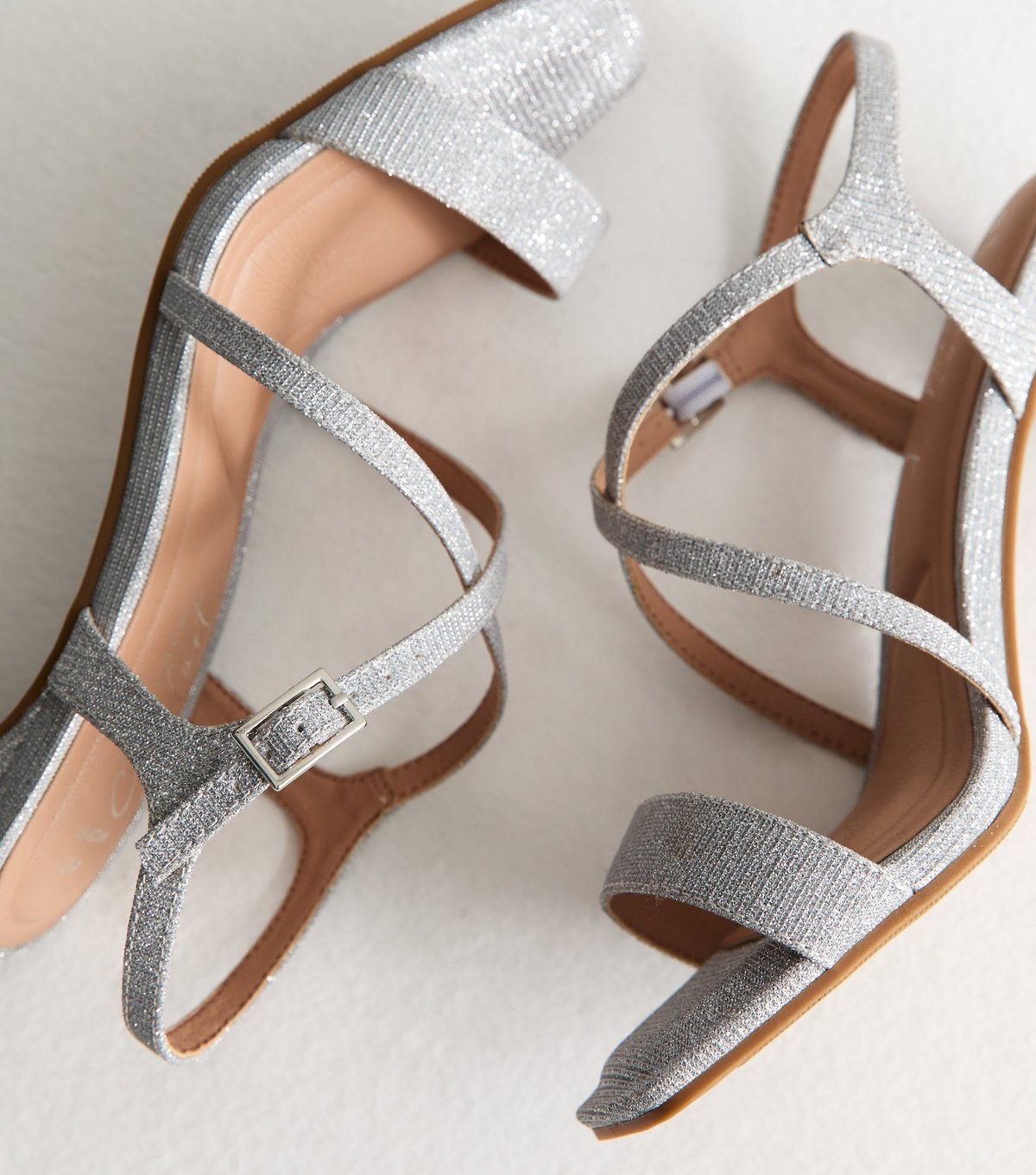 New Look Women's Wide Fit Silver Crossover Strap Block Heel Sandals Vegan New Look - 3