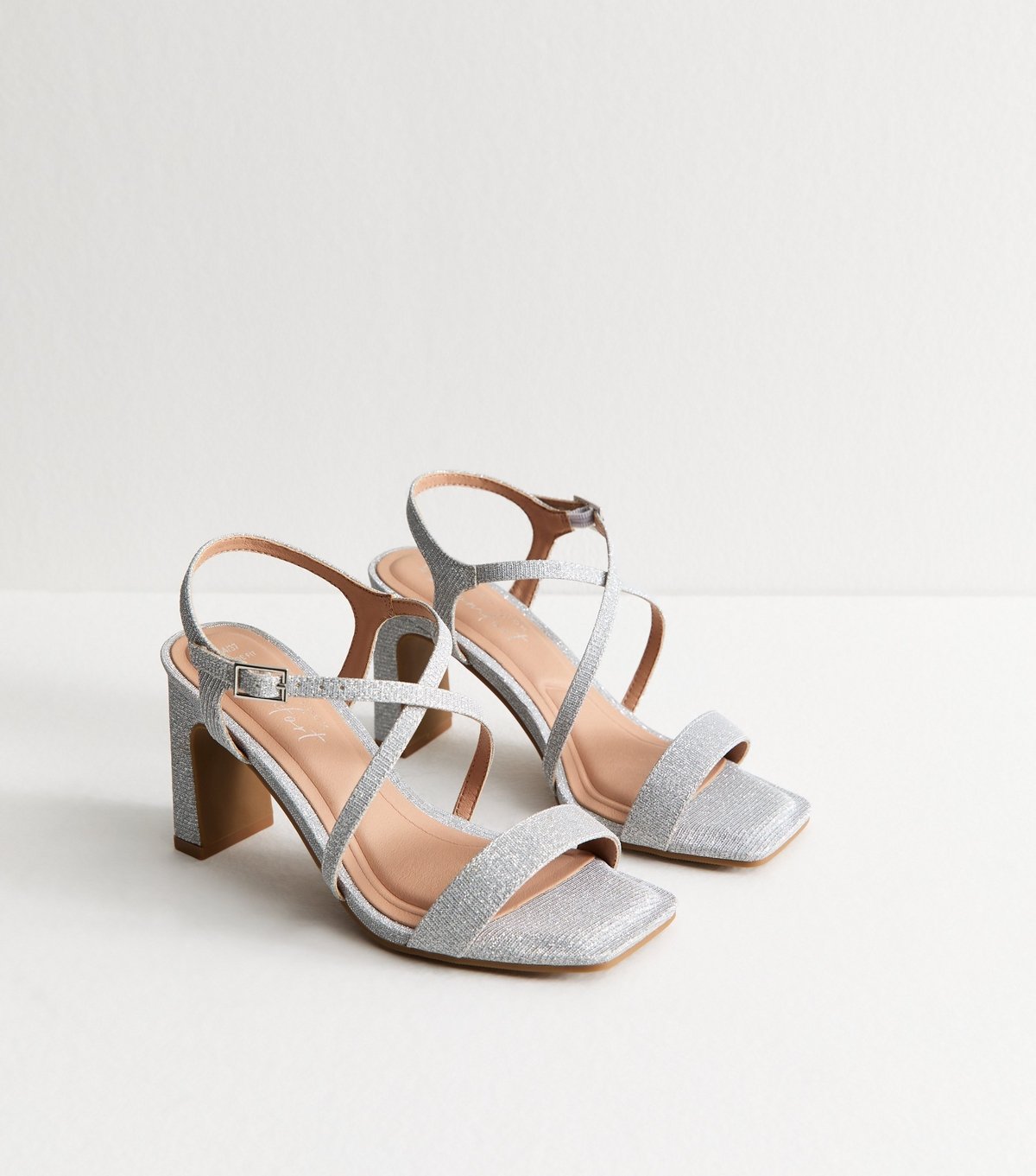 New Look Women's Wide Fit Silver Crossover Strap Block Heel Sandals Vegan New Look - 4