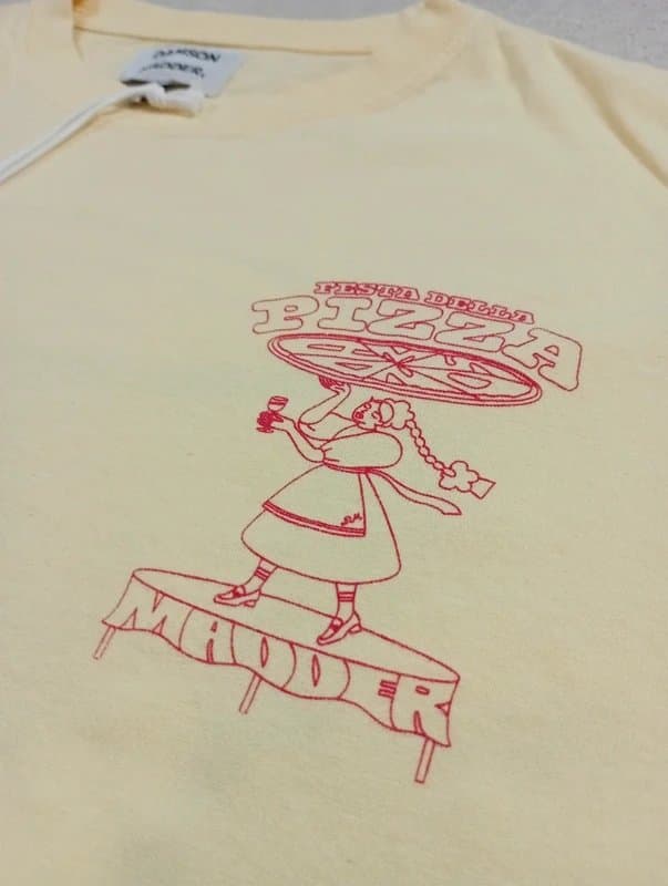 Damson Madder Damson Madder | Pale yellow Pizza Party graphic print oversized boyfriend tee UK 10 BNWT