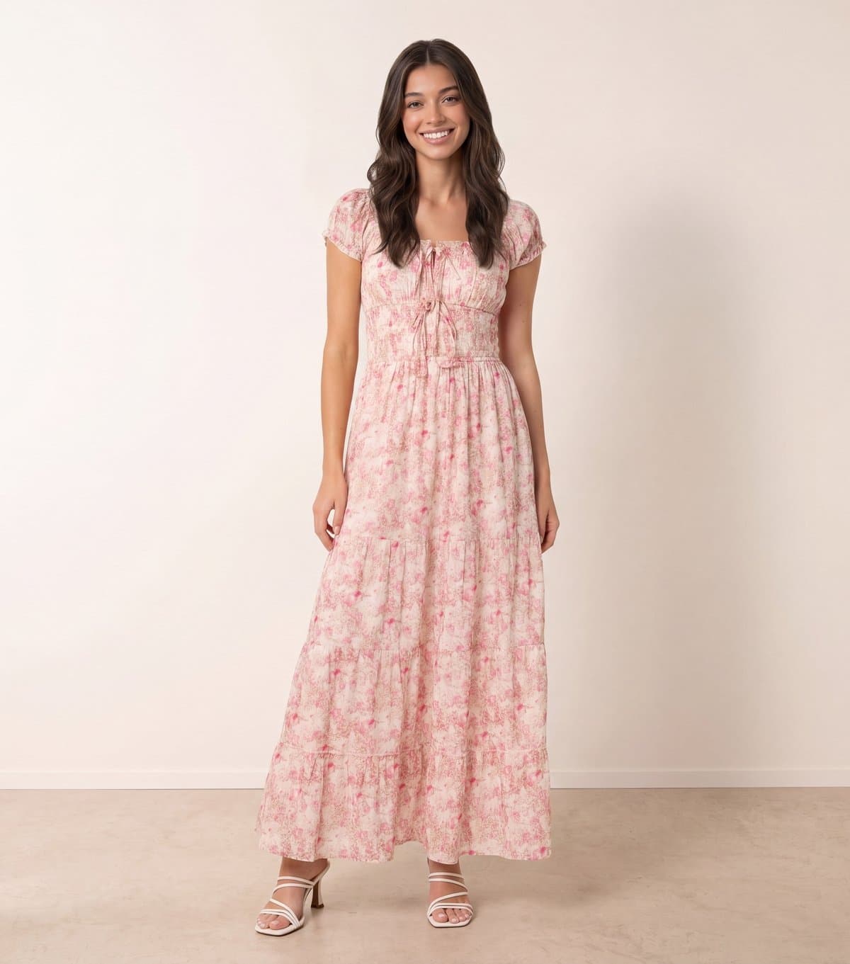 Blue Vanilla Women's Pink Floral Print Tie Front Maxi Dress Blue Vanilla New Look