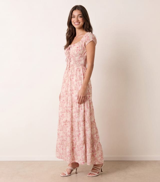 Blue Vanilla Women's Pink Floral Print Tie Front Maxi Dress Blue Vanilla New Look - 2