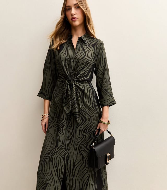 New Look Women's Green Abstract Pattern Midi Shirt Dress New Look - 2