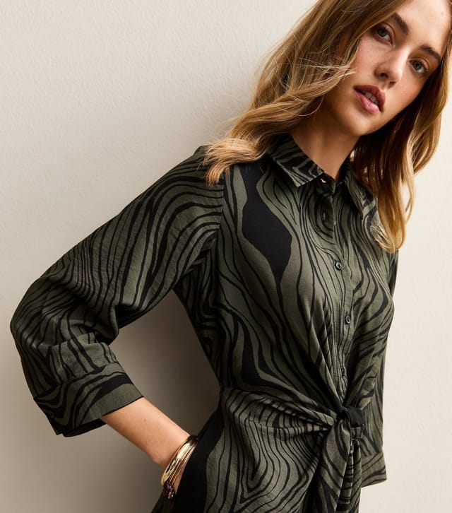 New Look Women's Green Abstract Pattern Midi Shirt Dress New Look - 3