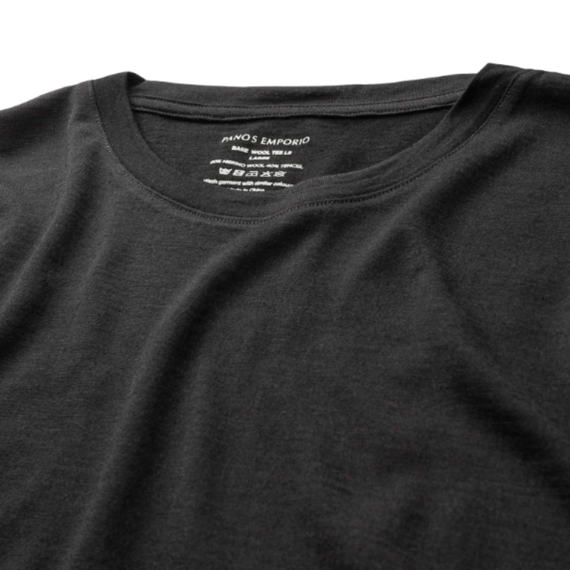 Panos Emporio Panos Emporio Men's Merino Wool Men's' Long Sleeve T-Shirt in Black with Crew Neck - 4