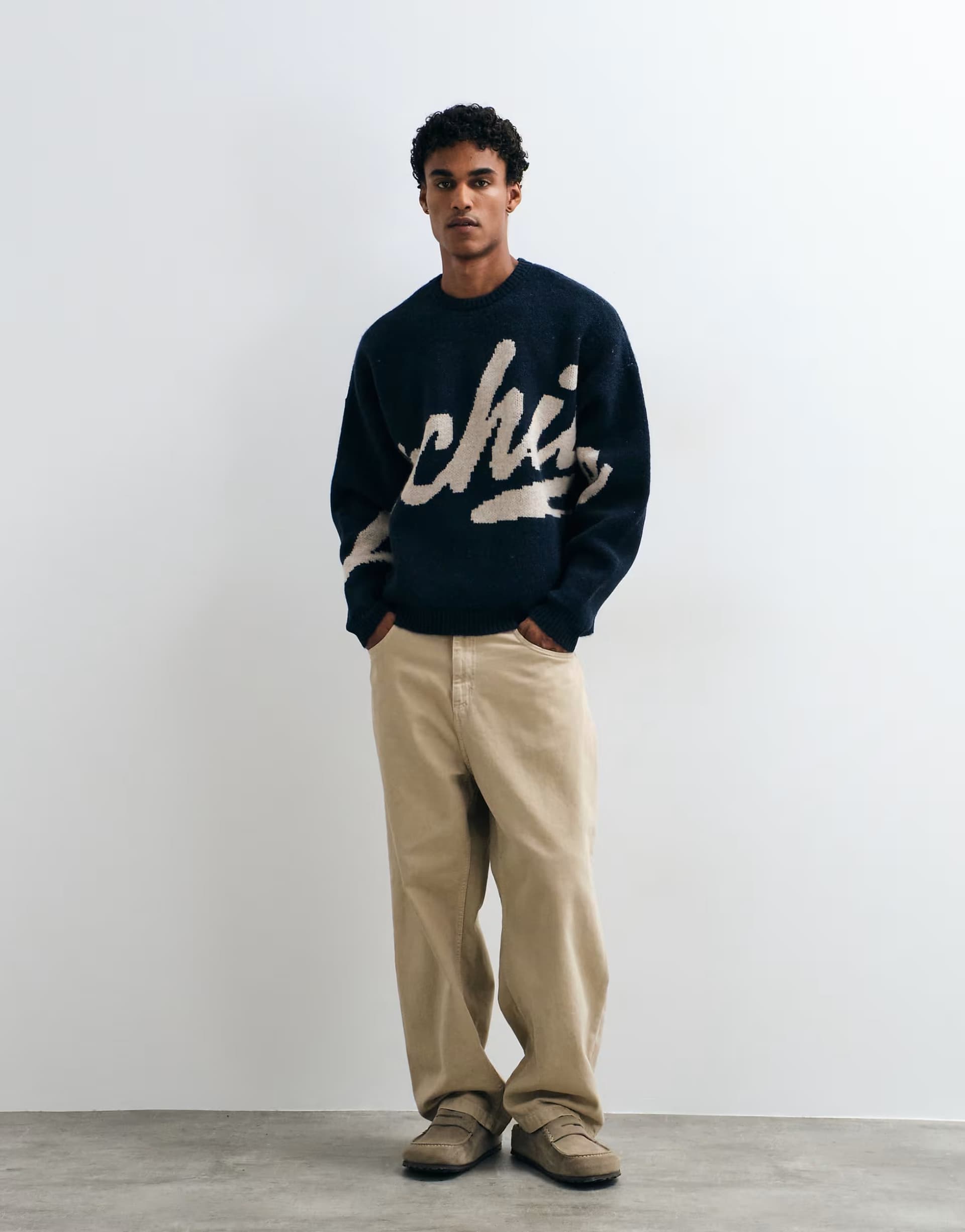 ASOS ASOS DESIGN super oversized knitted graphic jumper in navy