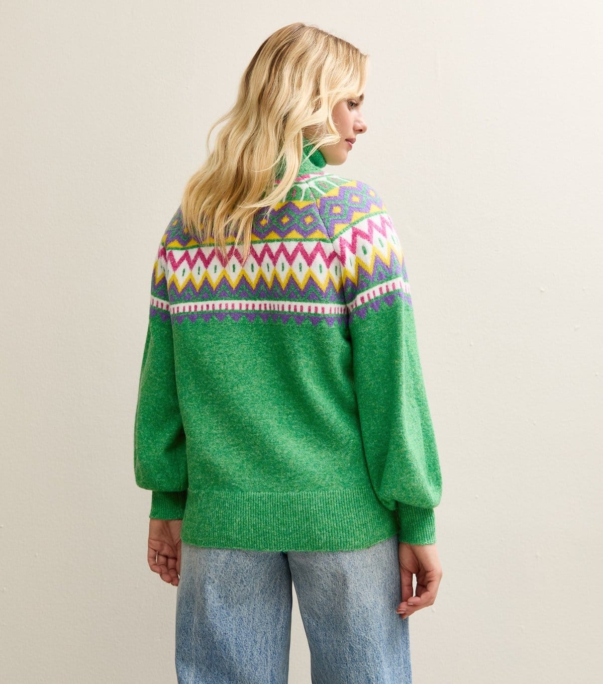 Sunshine Soul Women's Green Fair Isle Quarter Zip Jumper Sunshine Soul New Look - 4