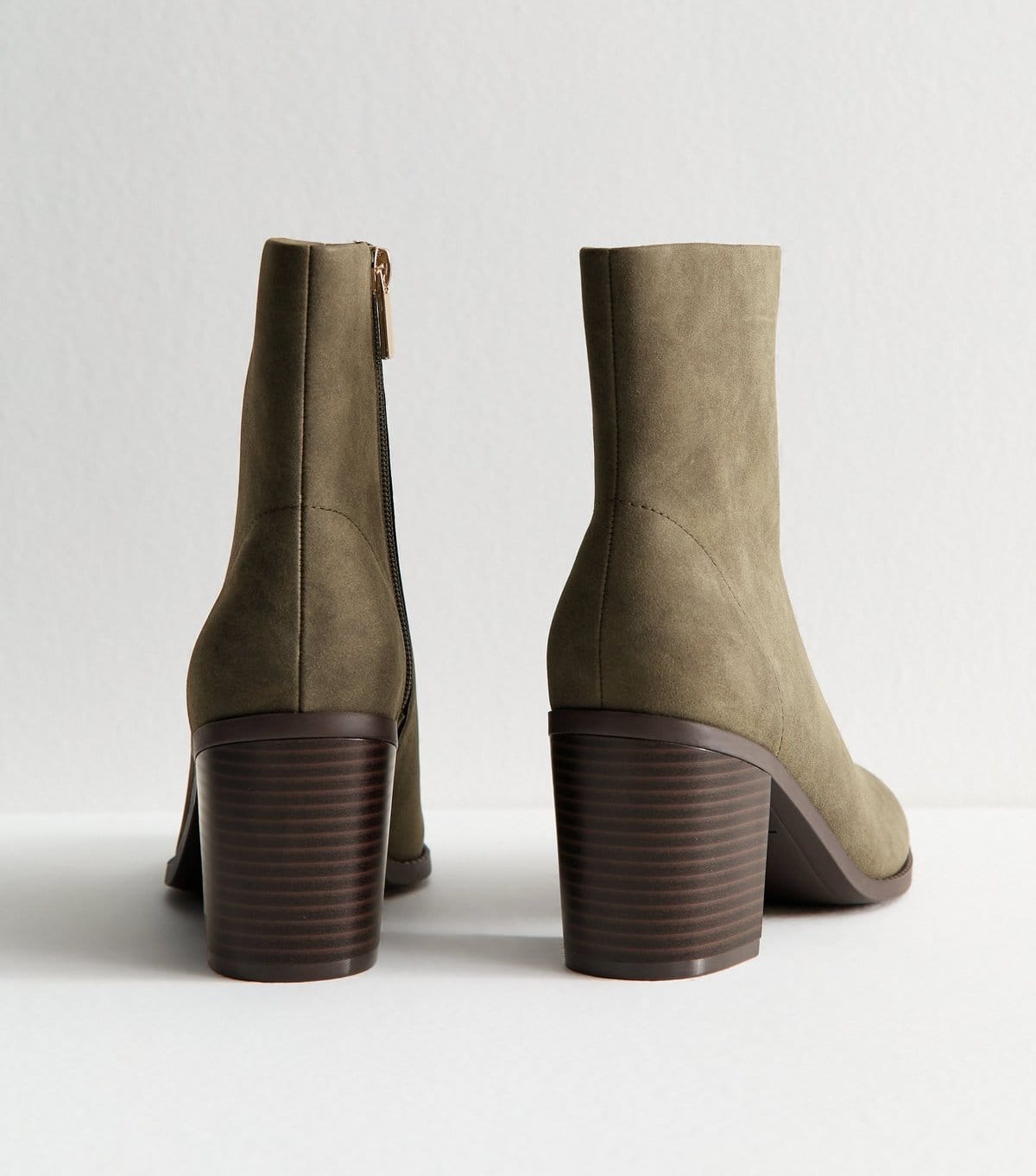 New Look Women's Dark Khaki Faux Suede Almond Toe Ankle Boots Vegan New Look - 4