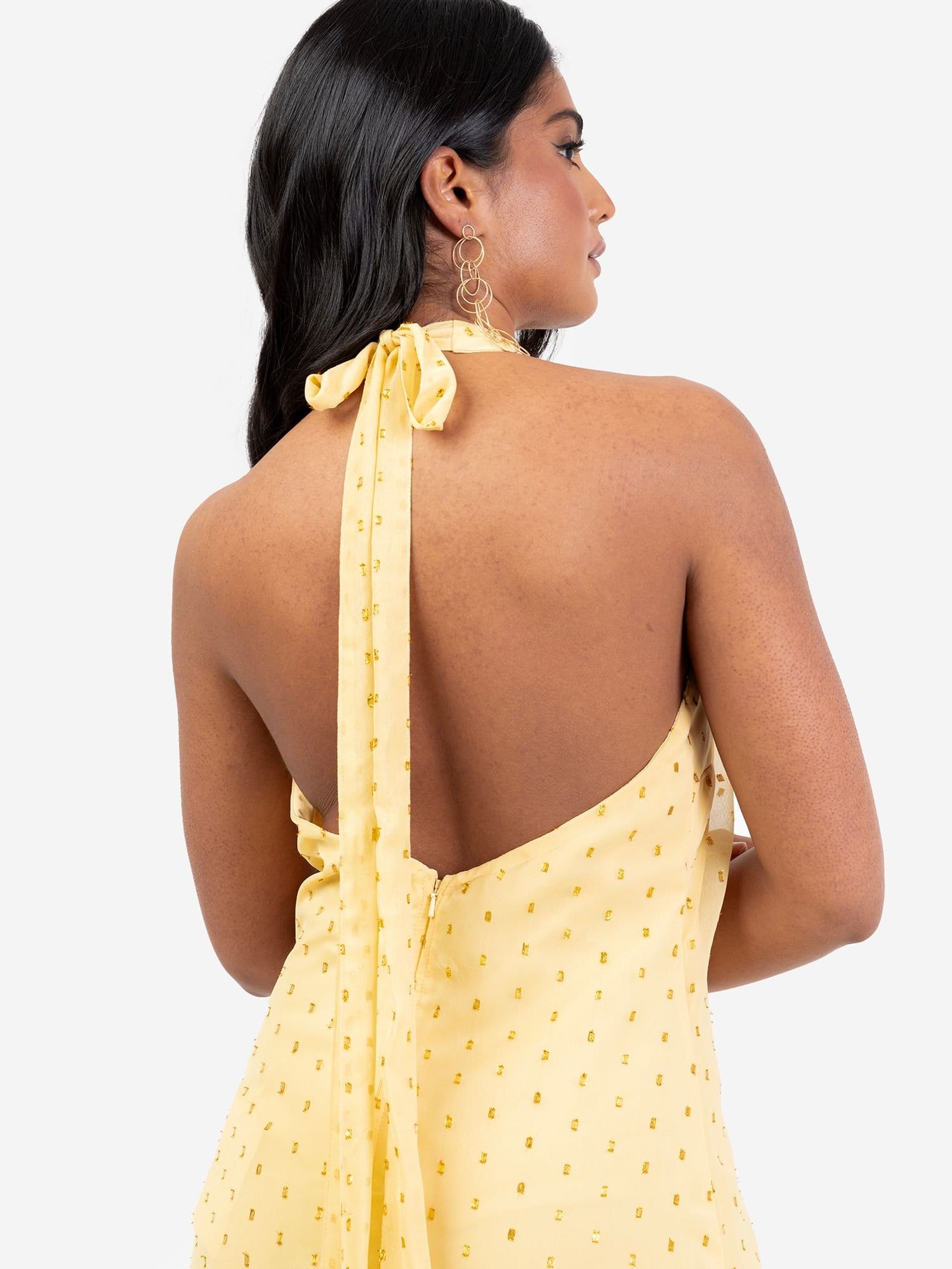 Anaya with Love Anaya with Love Women's Gold Foil Halter Neck Maxi Dress in Yellow - 4