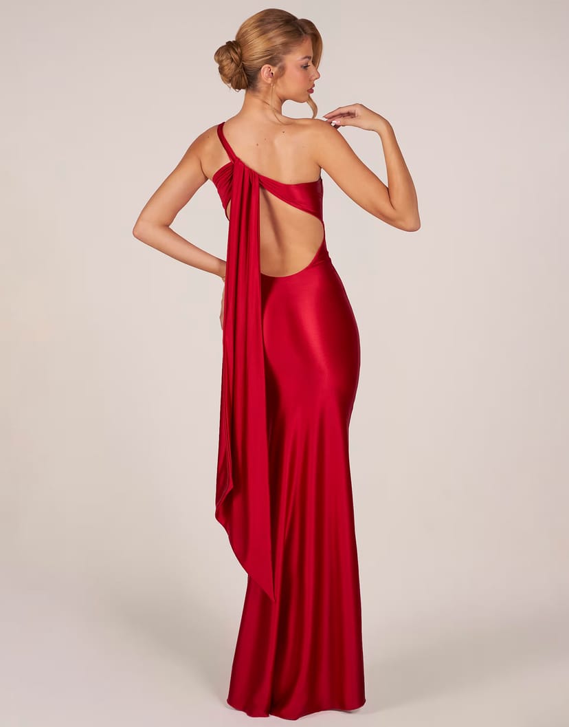 ASOS Oh Polly occasion one shoulder tie back detail gown in red - 1