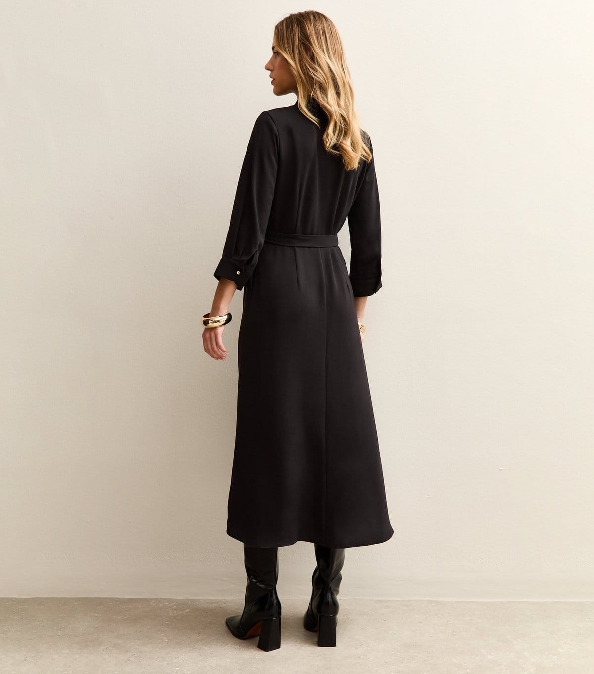New Look Women's Black Long Sleeve Crepe Midi Shirt Dress New Look - 4