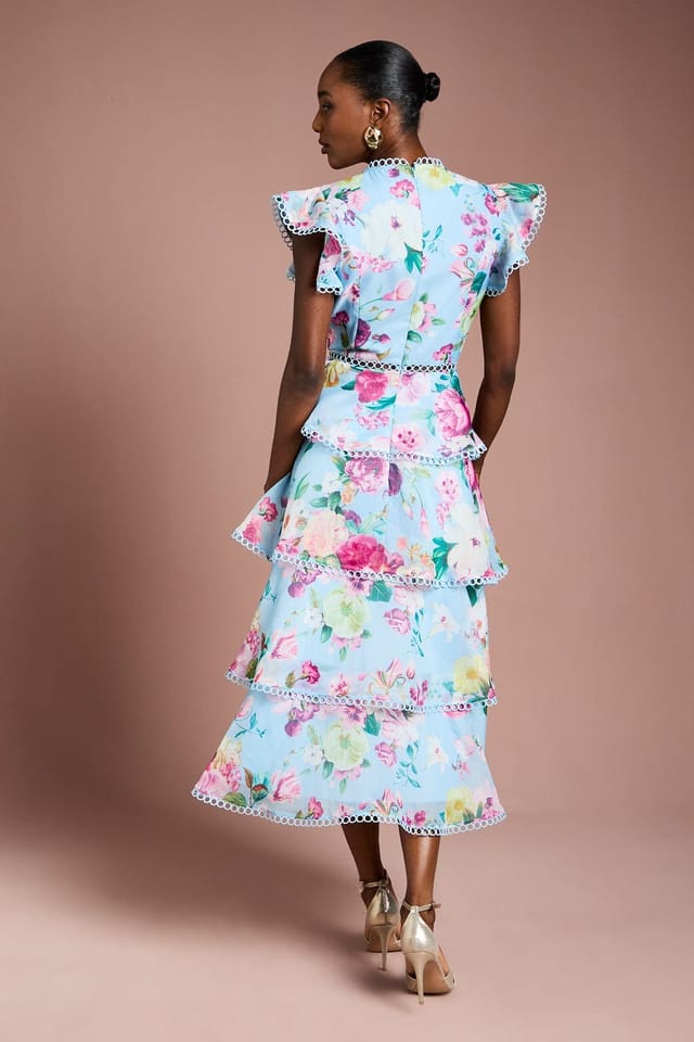 Coast Coast Women's Lace Trim Tiered Organza Midi Dress in Pale Blue - 3