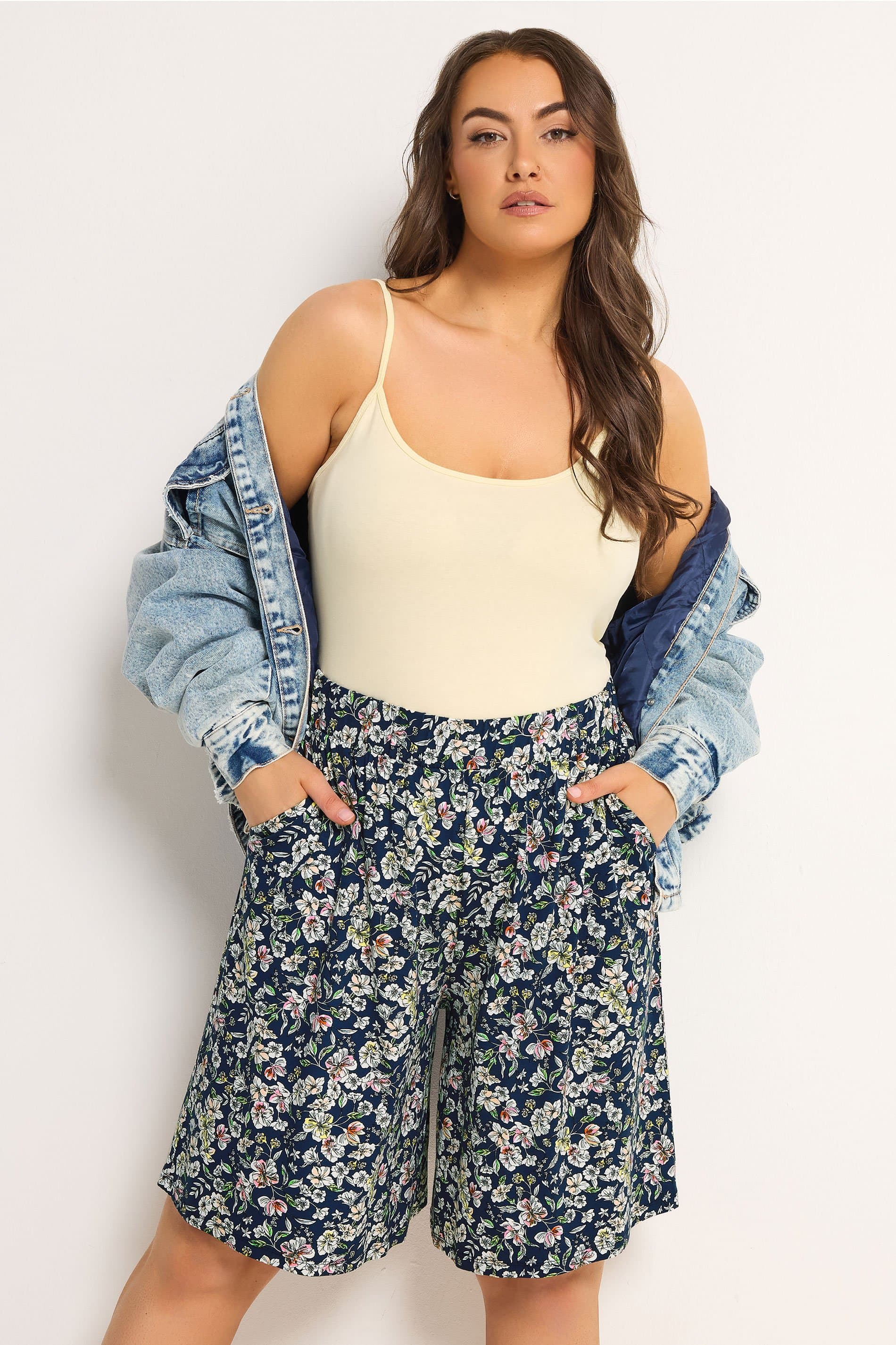 Yours Plus Size Navy Blue Ditsy Floral Shorts