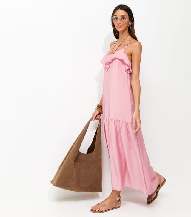 New Look Women's Light Pink Ruffle Trim Cami Midi Dress New Look - 2